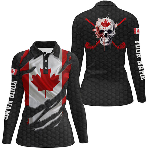 3D Canadian Flag Patriotic Ripped Golf Polo Shirts Skull Golf Shirts For Women Golf Gifts LDT0492