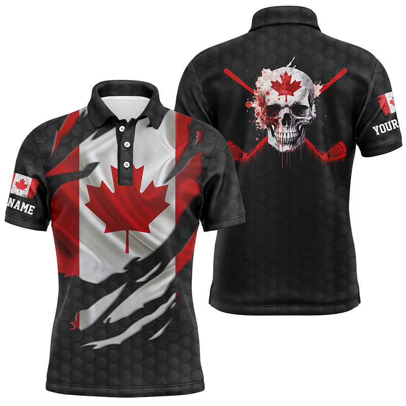 3D Canadian Flag Patriotic Ripped Mens Golf Polo Shirts Skull Golf Shirts For Men Golf Gifts LDT0492