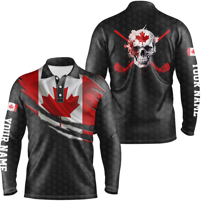 3D Canada Flag Skull Mens Golf Polo Shirts Personalized Patriotic Golf Shirts For Men LDT0511