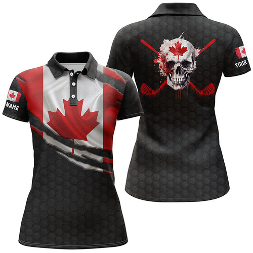 3D Canada Flag Skull Womens Golf Polo Shirts Personalized Patriotic Golf Shirts For Women LDT0511