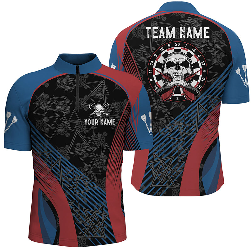 Blue Red Personalized Dart Quarter-Zip Shirt Custom Skull Men Dart Jerseys Cool Dart Shirt LDT0817