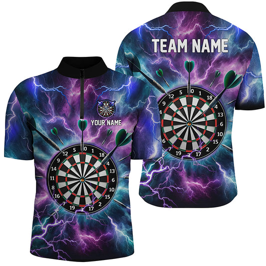 Purple Thunder Lightning Darts Quarter Zip Shirt Custom Darts Shirt For Men Dart Jerseys LDT1443
