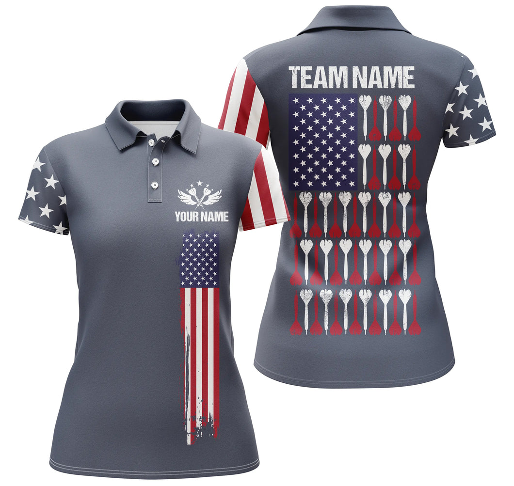 American Flag Navy Darts Polo Shirt Custom Patriotic Darts Shirts For Women Dart Jersey LDT0509