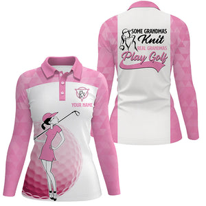 Grandmas Play Golf Womens Polo Shirts, White And Pink Golf Shirt For Ladies, Funny Female Golf Gifts LDT0046