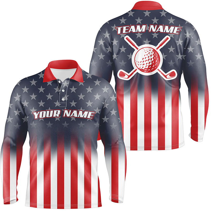 Gradient American Flag Mens Golf Polo Shirt Custom Patriotic Golf Tops For Men Golf Gifts LDT1048