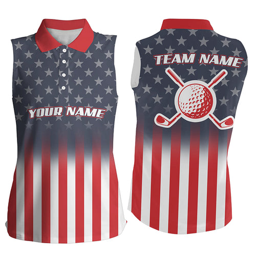 Gradient American Flag Womens Sleeveless Polo Shirt Custom Patriotic Golf Tops For Women Golf Gifts LDT1048