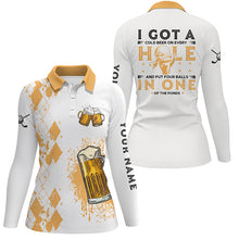 Load image into Gallery viewer, I Got A Cold Beer On Every Hole Yellow Argyle Golf Polo Shirts Beer Golf Shirts For Women LDT0525