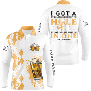 I Got A Cold Beer On Every Hole Yellow Argyle Mens Golf Polo Shirts Beer Golf Shirts For Men LDT0525