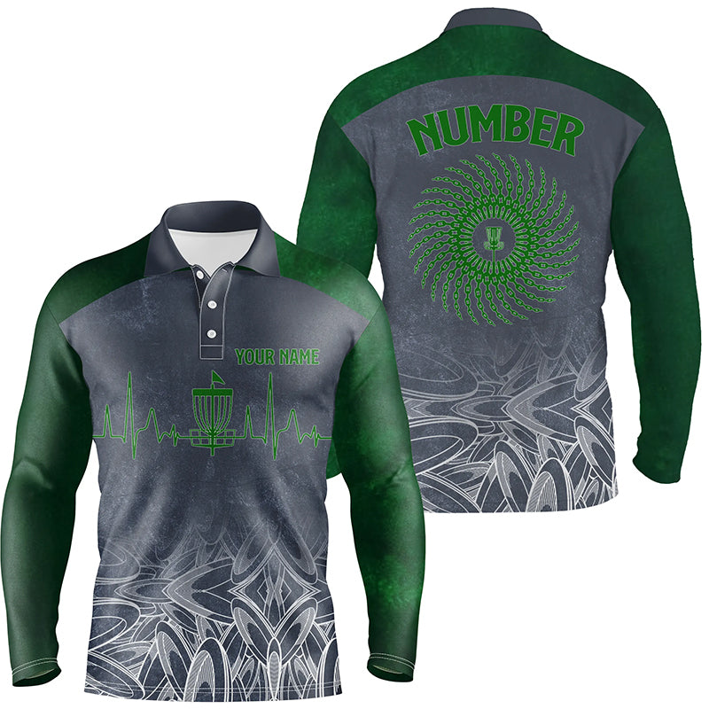 Heartbeat Mens Golf Polo Shirts, Custom Golf Shirts Disc Golf Shirts For Mens, Disc Golf Gifts LDT0052