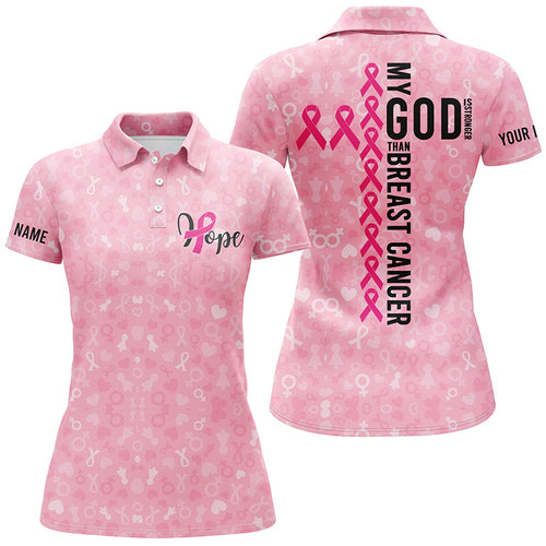 My God Is Stronger Than Breast Cancer Womens Golf Shirt Pink Golf Tops For Ladies Golf Gifts LDT0251