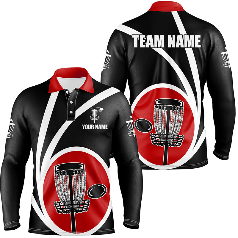 Customized Black Red Mens Disc Golf Polo Shirts Cool Disc Golf Shirt For Male Team Disc Golf Gifts LDT1244