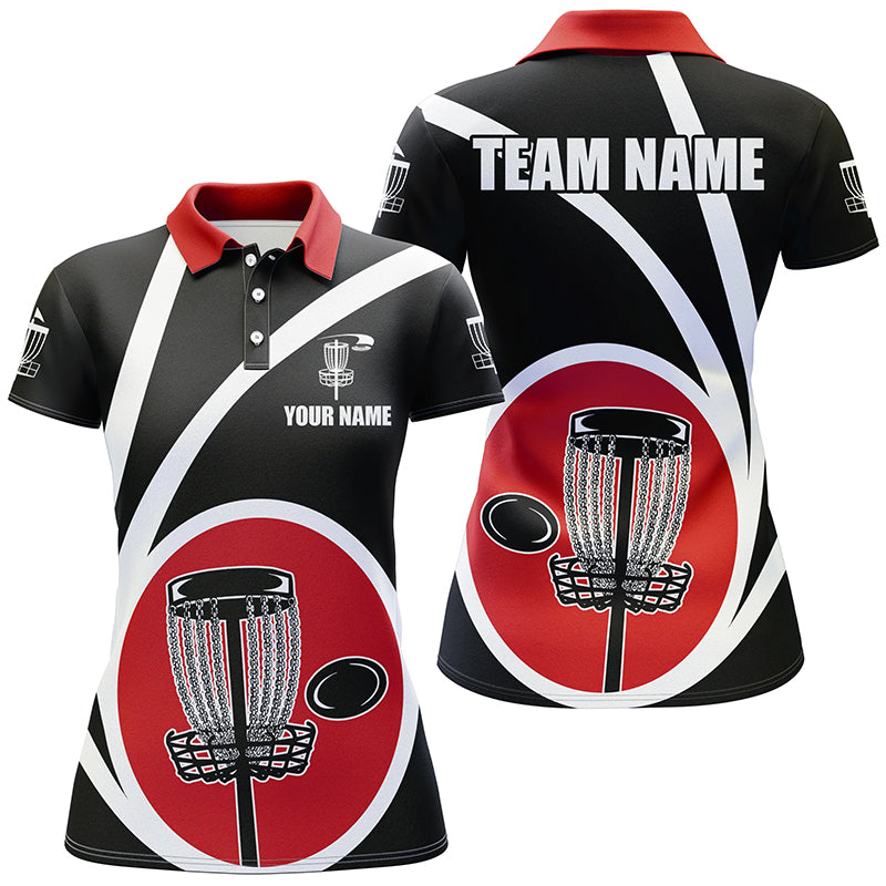 Customized Black Red Womens Disc Golf Polo Shirts Cool Disc Golf Shirt For Team Golf Gifts LDT1244