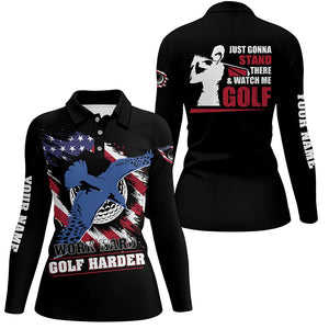 Work Hard Golf Harder Albatross American Flag Polo Shirt, Patriotic Golf Shirts For Women, Golf Gifts LDT0068