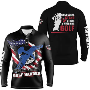 Work Hard Golf Harder Albatross American Flag Polo Shirt, Patriotic Golf Shirts For Men, Golf Gifts LDT0068