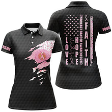 Load image into Gallery viewer, Faith Hope Love Flower Breast Cancer Awareness Womens Polo Shirts American Flag Golf Tops LDT0261