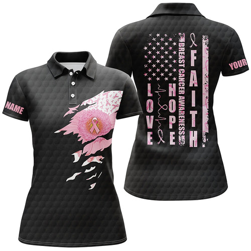 Faith Hope Love Flower Breast Cancer Awareness Womens Polo Shirts American Flag Golf Tops LDT0261