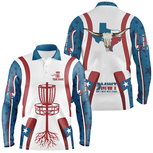Texas Flag Longhorn Mens Disc Golf Shirt Custom Patriotic Disc Golf Shirts For Men, Golf Gifts LDT0268