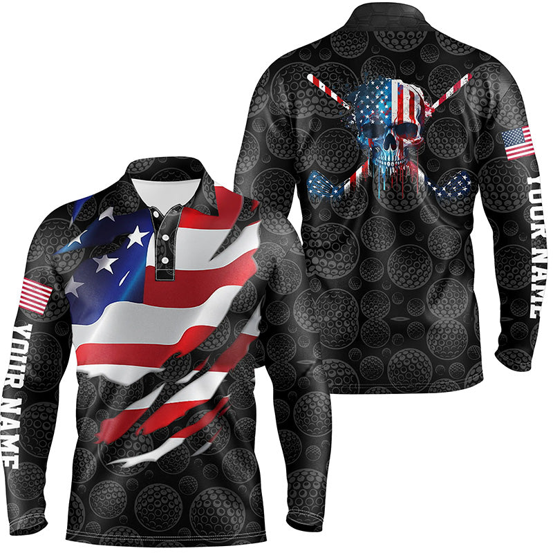 Mens 3D American Flag Custom Golf Pattern Black Polo Shirts Skull Golf Shirts For Men LDT0559