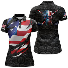 Load image into Gallery viewer, Womens 3D American Flag Custom Golf Pattern Black Polo Shirts Skull Golf Shirts For Womens LDT0559