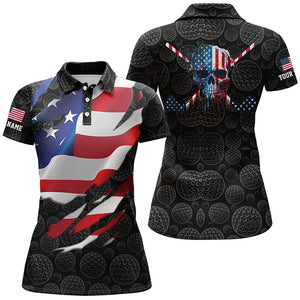 Womens 3D American Flag Custom Golf Pattern Black Polo Shirts Skull Golf Shirts For Womens LDT0559