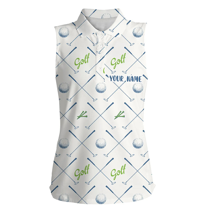 Golf Pattern Seamless Womens Sleeveless Polo Shirt Custom Name Cool Golf Shirts For Women Golf Gifts LDT0570