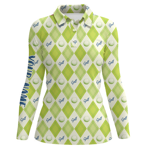 Golf Pattern With Balls Green Argyle Womens Polo Shirt Custom Golf Shirts For Women Golf Gift LDT0571