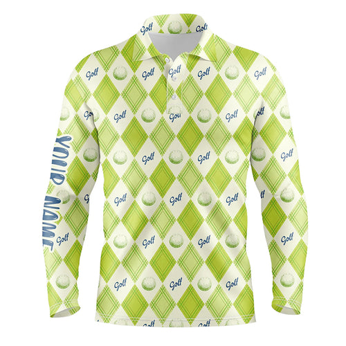 Golf Pattern With Balls Green Argyle Mens Polo Shirt Custom Golf Shirts For Men Golf Gifts LDT0571