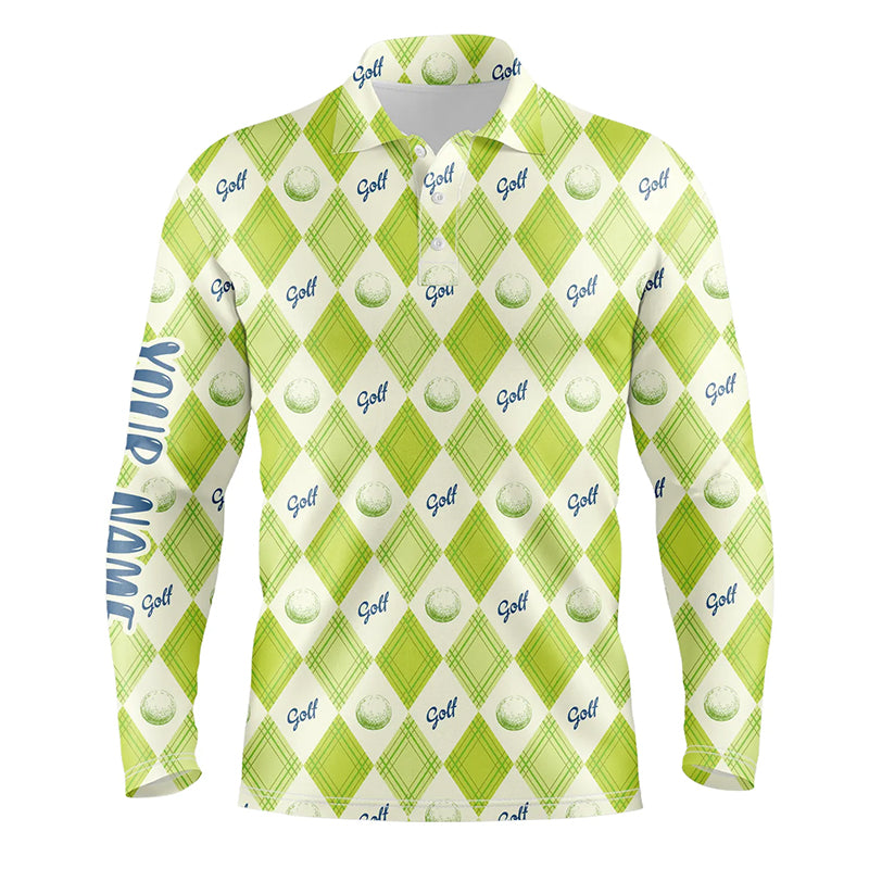 Golf Pattern With Balls Green Argyle Mens Polo Shirt Custom Golf Shirts For Men Golf Gifts LDT0571