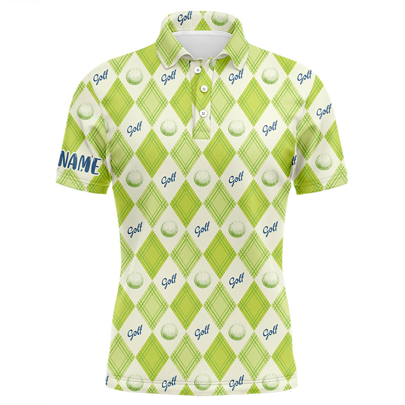 Golf Pattern With Balls Green Argyle Mens Polo Shirt Custom Golf Shirts For Men Golf Gifts LDT0571