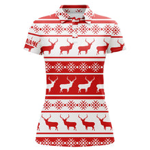 Load image into Gallery viewer, Christmas Seamless Pattern With Deer Red White Golf Polo Shirts Custom Golf Shirts For Women LDT0572