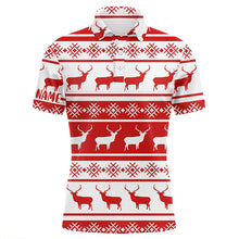 Load image into Gallery viewer, Christmas Seamless Pattern With Deer Red White Mens Golf Polo Shirts Custom Golf Shirts For Men LDT0572