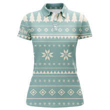 Load image into Gallery viewer, Mint Christmas Pattern With Tree Snowflakes Golf Polo Shirts Holiday Winter Women Golf Tops LDT0574