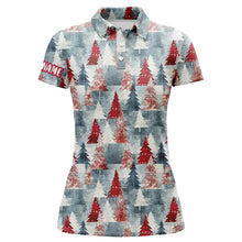 Load image into Gallery viewer, Grunge American Christmas Tree Red Blue Womens Golf Polo Shirts Vintage Golf Shirts For Women LDT0583