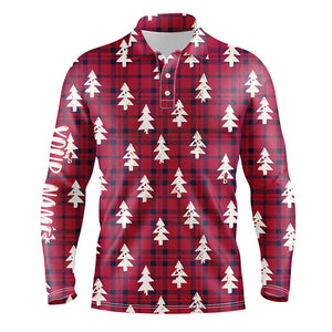 Red Checker Plaid Christmas Tree Mens Golf Polo Shirt Rustic Vintage Golf Shirts For Men LDT0584