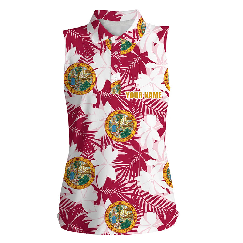 Florida Flag Seamless Pattern Usa Sleeveless Golf Shirts Custom Red Tropical Golf Shirts For Women LDT0273