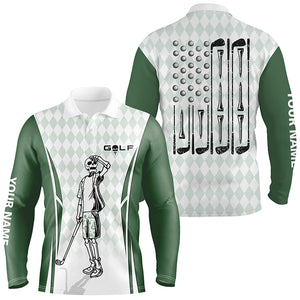 Mens Green Argyle American Flag Patriotic Golf Polo Shirts Custom Skull Golf Shirts For Men LDT0292