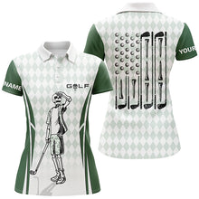 Load image into Gallery viewer, Green Argyle American Flag Patriotic Golf Polo Shirts Custom Skull Golf Shirts For Women LDT0292