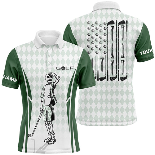 Mens Green Argyle American Flag Patriotic Golf Polo Shirts Custom Skull Golf Shirts For Men LDT0292