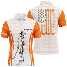 Load image into Gallery viewer, Mens Orange Argyle American Flag Patriotic Golf Polo Shirts Custom Skull Golf Shirts For Men LDT0293