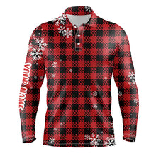 Load image into Gallery viewer, Christmas Snowflakes On Red Black Plaid Mens Golf Polos Personalized Golf Shirts For Men LDT0619