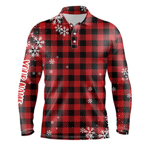 Christmas Snowflakes On Red Black Plaid Mens Golf Polos Personalized Golf Shirts For Men LDT0619