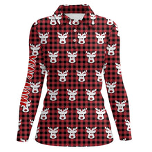 Load image into Gallery viewer, Reindeer Red Black Plaid Christmas Womens Golf Polo Shirt Golf Shirts For Women Golfer Gifts LDT0620