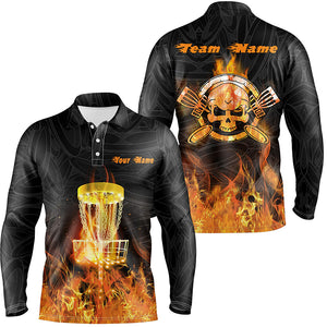 Fire Flame Disc Golf Mens Polo Shirt Custom Orange Skull Disc Golf Shirts For Men Golf Gifts LDT0905