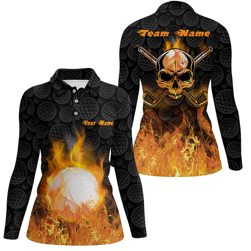 Fire Flame Golf Ball Polo Shirts Custom Orange Skull Golf Shirts For Women Best Golf Gifts LDT0906