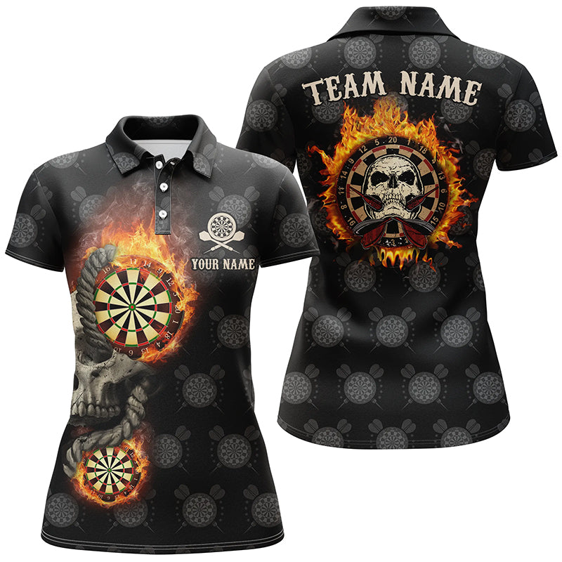 Personalized Darts Flame Skull Polo Shirts Custom Fire Crazy Darts Jersey For Women LDT0313