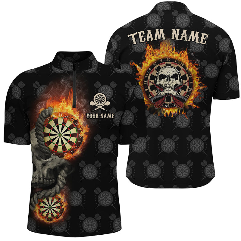 Personalized Darts Flame Skull Quarter Zip Shirts Custom Fire Crazy Darts Jersey For Men LDT0313