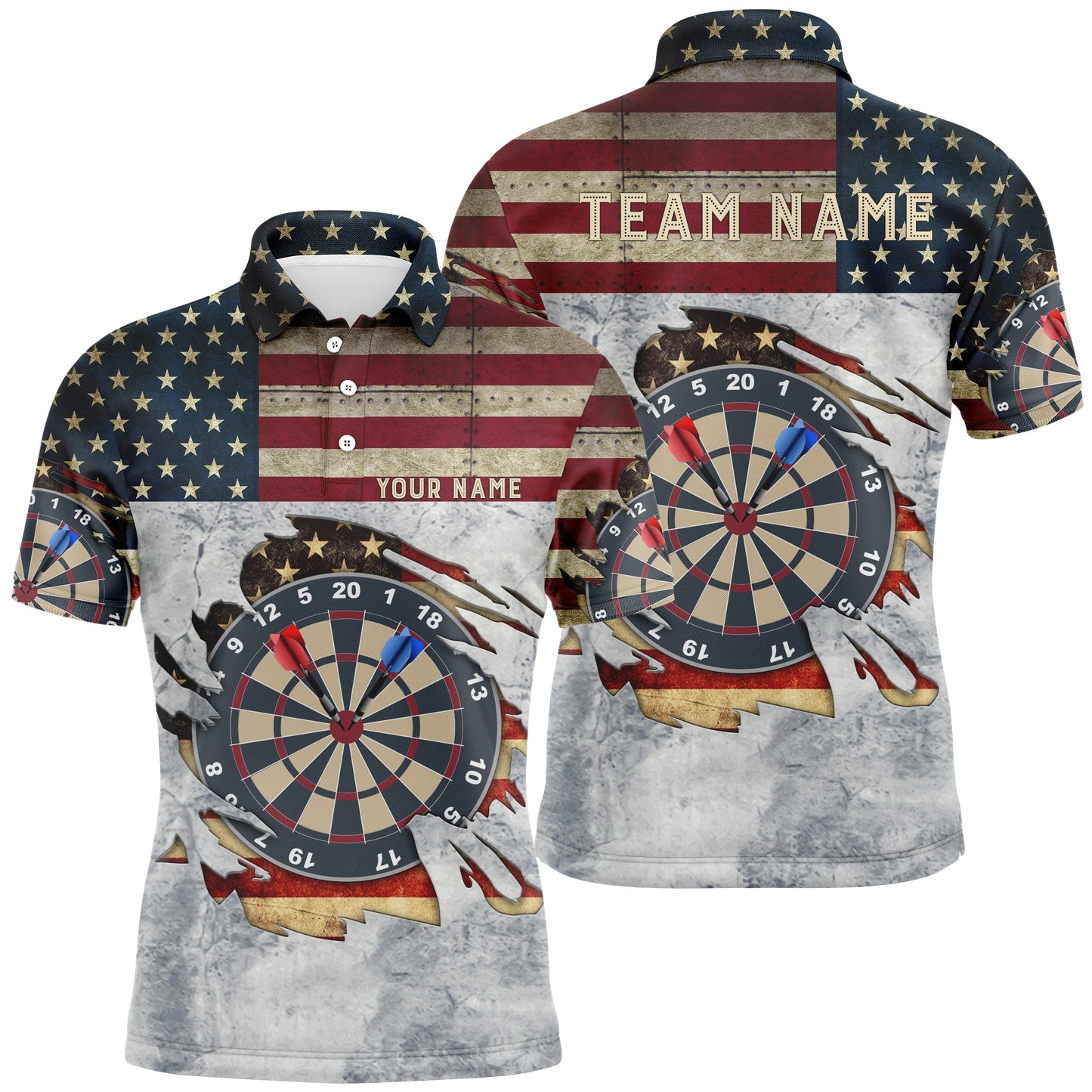 Mens Retro American Flag Darts Polo Shirt Custom Name Patriotic Darts Jerseys For Men LDT0319