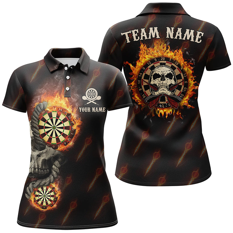 Personalized Darts Flame Skull Polo Shirts Custom Fire Crazy Darts Jersey For Women LDT0624