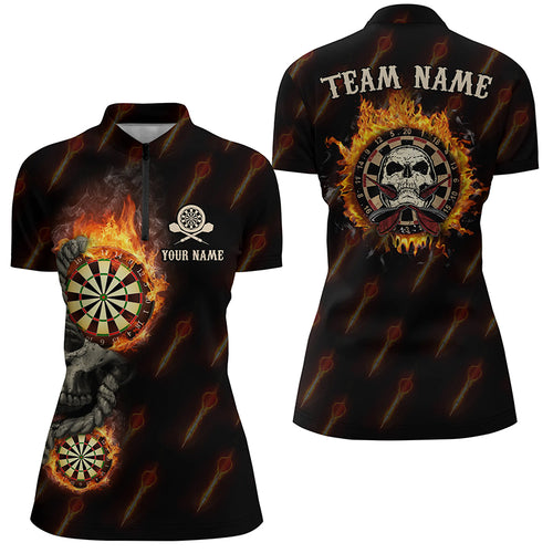 Personalized Darts Flame Skull Quarter-Zip Shirts Custom Fire Crazy Darts Jersey For Women LDT0624