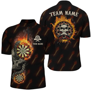 Personalized Darts Flame Skull Quarter-Zip Shirts Custom Fire Crazy Darts Jersey For Men LDT0624
